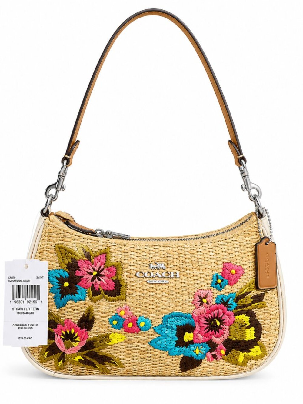NWT Coach Teri Straw Floral Embroidered Crossbody Shoulder Bag CJ572 + Dust Bag